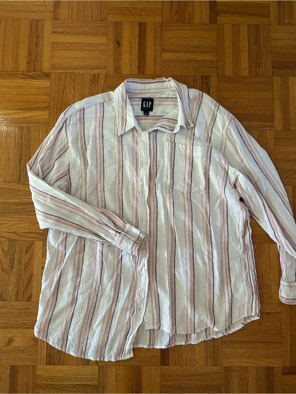 GAP Women’s White Shirt Jacket with Pink and Gray Stripes